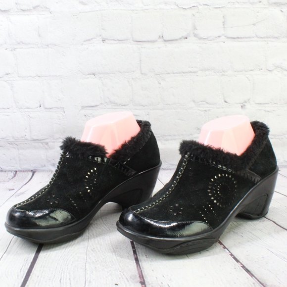 J-41 Adventure Crew Black Suede Faux Fur Lined Heeled Clog Shoe Size 8 M - Picture 2 of 9
